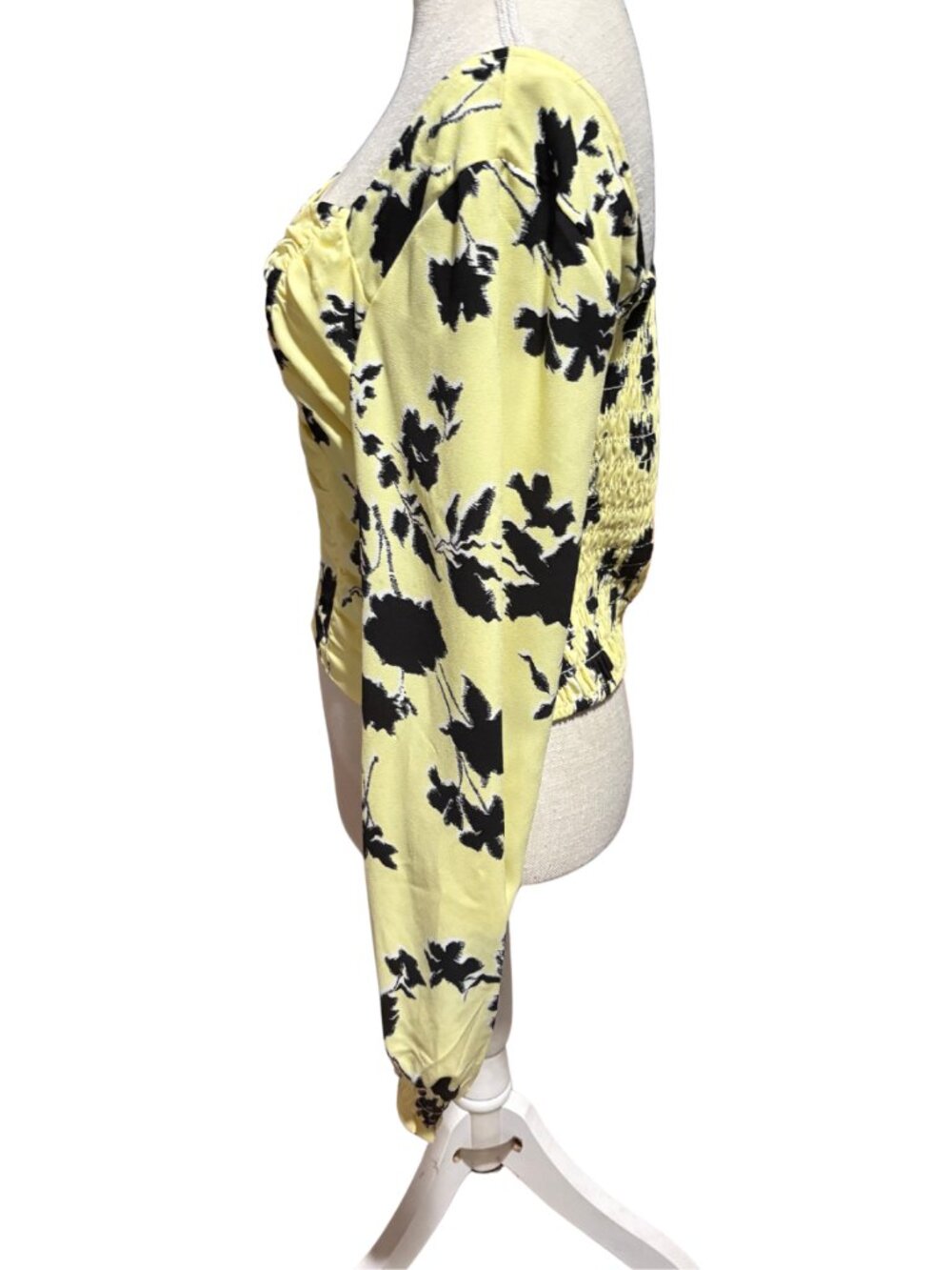 Open Edit Yellow Floral Ruched Cottagecore Milkmaid Crop Top L - Picture 5 of 8